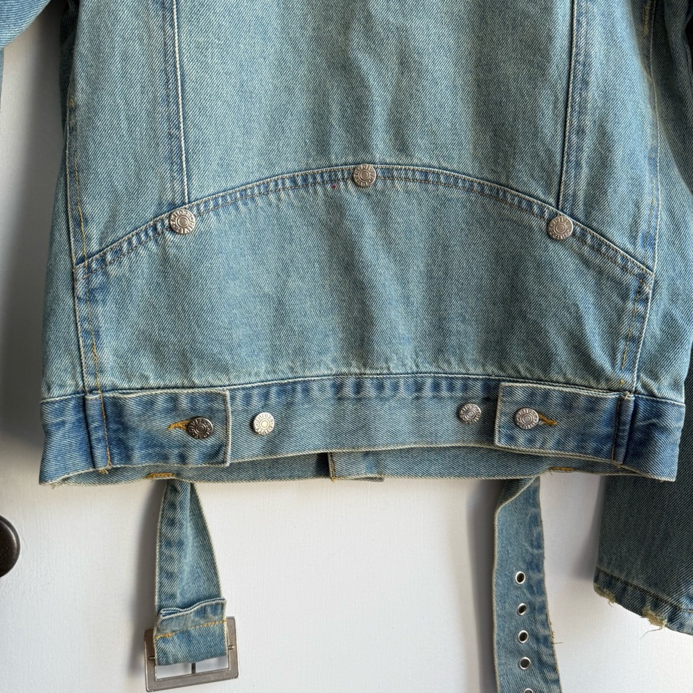 Civil Regime Distressed Denim Belted Trucker Jacket Blue Small - Picture 9 of 16